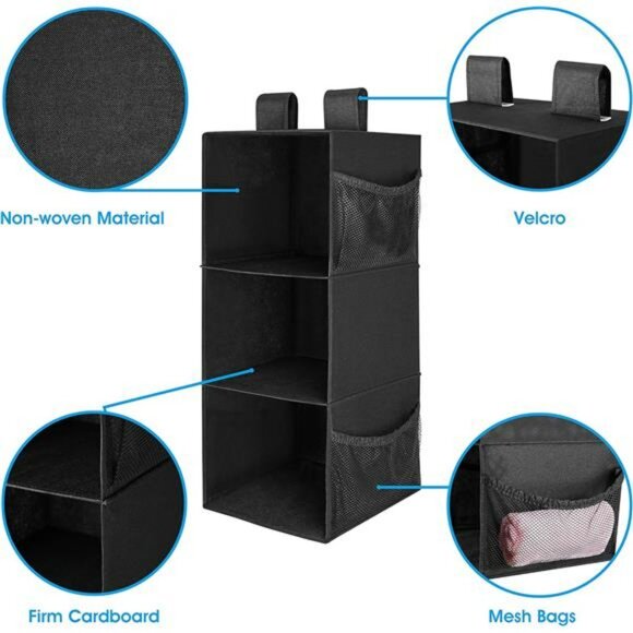 Hanging Closet Organizer 3 Shelf Foldable Storage Rack for Sweaters Clothes - Picture 4 of 7